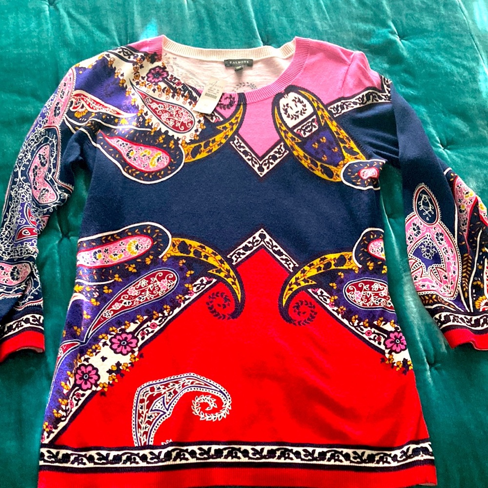 Talbots Spring Paisley Sweater XS NWT